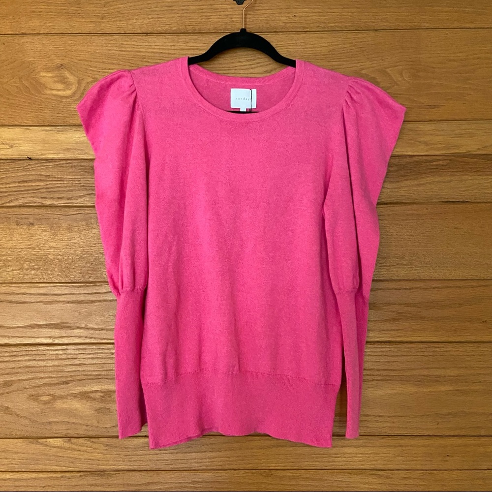 NWT Sundays Wearesundays pink puff sleeve cotton sweater